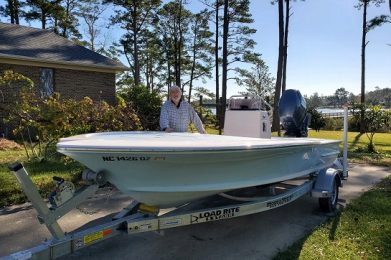 Fall 2020, Custom Built Skiff by Tarheel Boatworks. Built and donated by past CCA NC Board President Dr. Chris Elkins. Winner – Richard Beardsworth, Wilmington, NC.